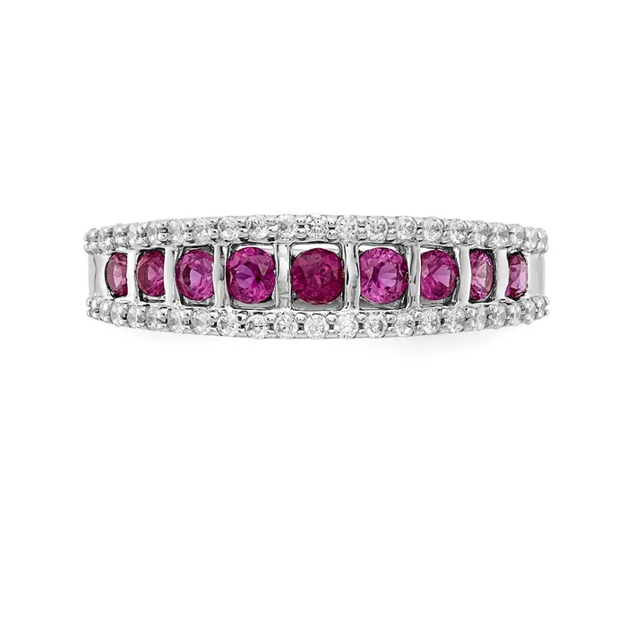 Solid 14k White Gold Simulated CZ and Ruby Fancy Ring Goldia Rings