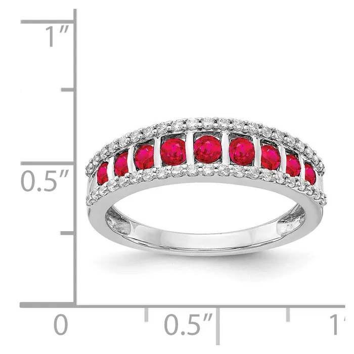 Solid 14k White Gold Simulated CZ and Ruby Fancy Ring Goldia Rings