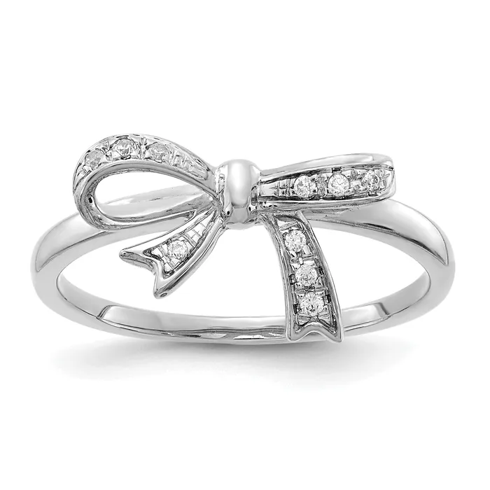 Solid 14k White Gold Simulated CZ Bow Ring Goldia Rings