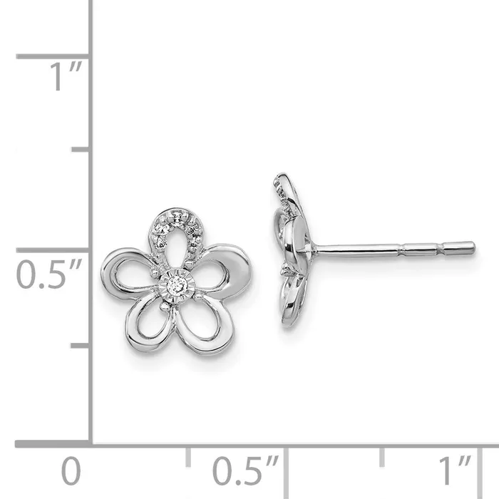 Solid 14k White Gold Simulated CZ Flower Earrings Goldia Earrings
