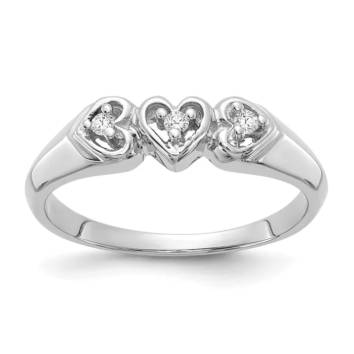 Solid 14k White Gold VS Simulated CZ heart Ring Goldia Rings