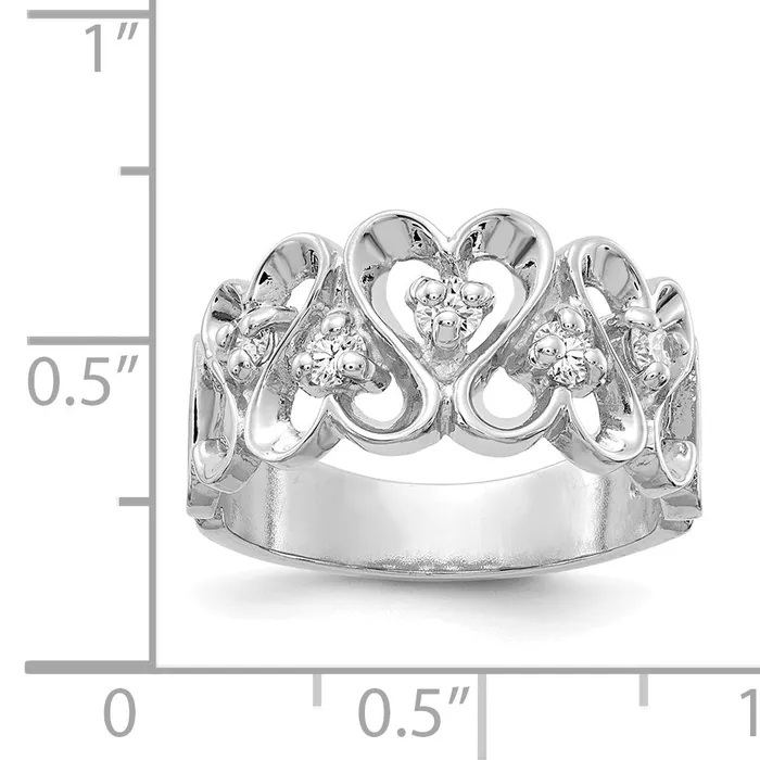 Solid 14k White Gold VS Simulated CZ heart Ring Goldia Rings