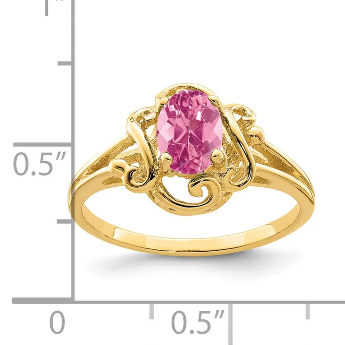 Solid 14k Yellow Gold 7x5mm Oval Simulated Pink Tourmaline Ring Goldia Rings