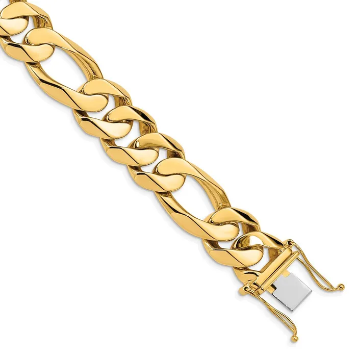 Solid 14K Yellow Gold 9 inch 157mm Heavy Hand Polished Figaro Link with Box Catch Bracelet MDS Bracelets Solid 14K Yellow Gold 9 inch 157mm Heavy Hand Polished Figaro Link with Box Catch Bracelet MDS Bracelets