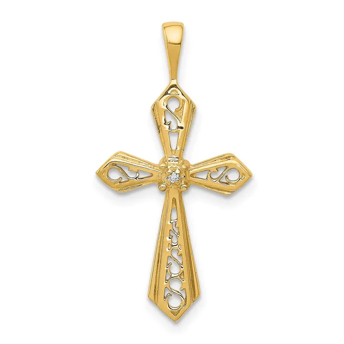 Solid 14k Yellow Gold AA Simulated CZ Passion Cross Pendant Goldia Necklaces