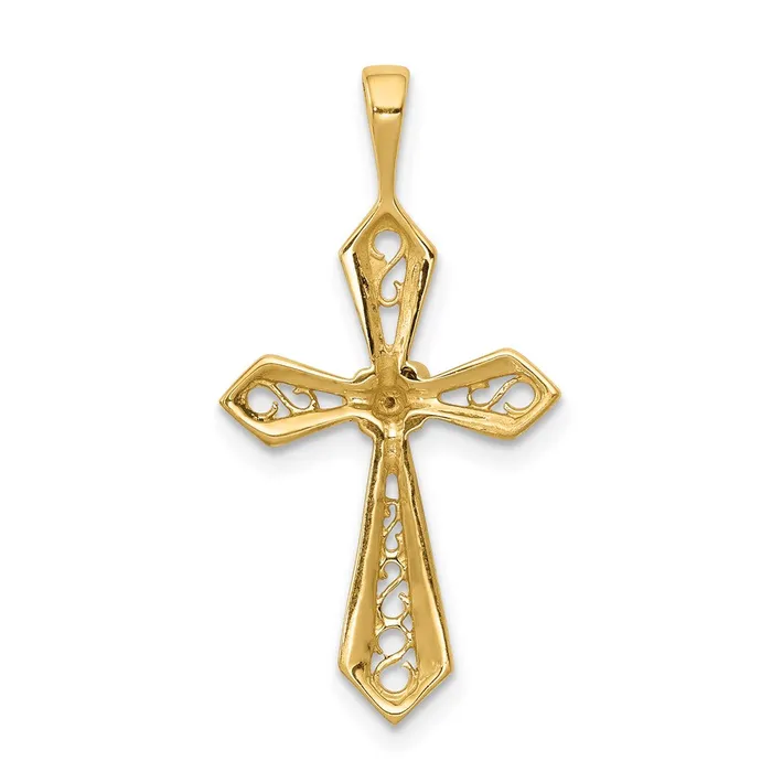 Solid 14k Yellow Gold AA Simulated CZ Passion Cross Pendant Goldia Necklaces