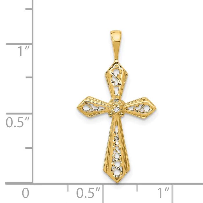Solid 14k Yellow Gold AA Simulated CZ Passion Cross Pendant Goldia Necklaces