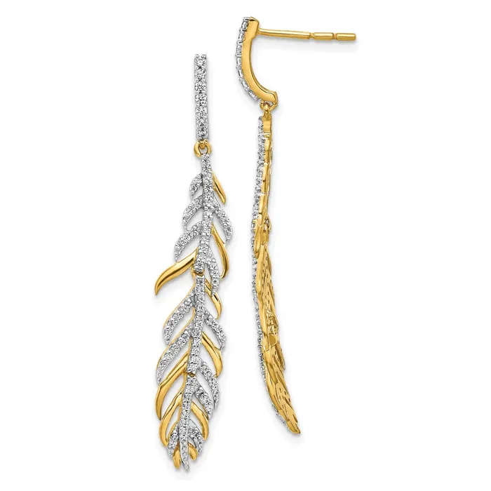 Solid 14k Yellow Gold Simulated CZ Fancy Feather Earrings Goldia Earrings Solid 14k Yellow Gold Simulated CZ Fancy Feather Earrings Goldia Earrings