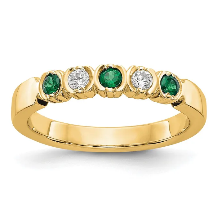 Solid 14k Yellow Gold Simulated CZ wSimulated Emerald Band Goldia Rings