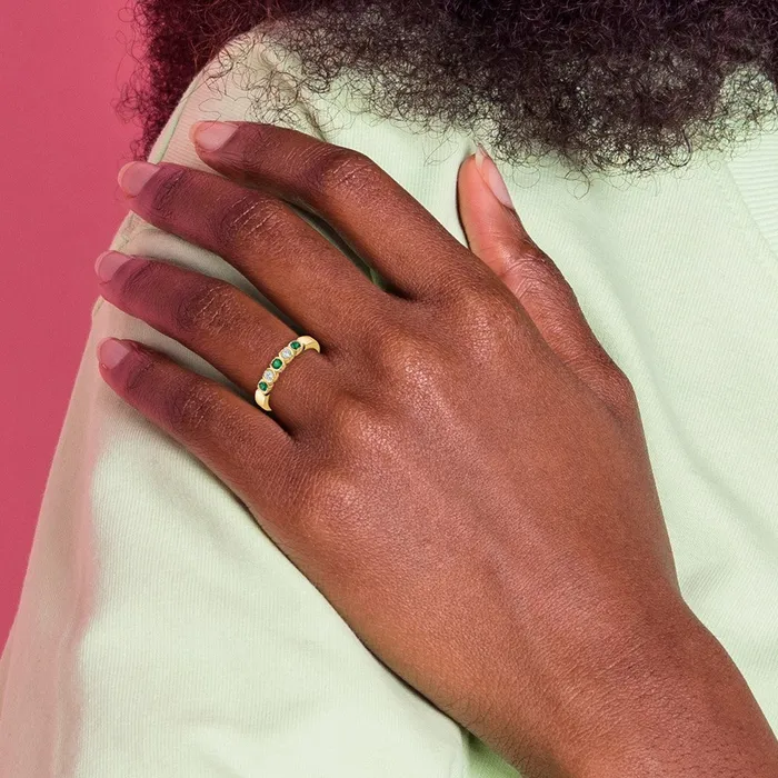 Solid 14k Yellow Gold Simulated CZ wSimulated Emerald Band Goldia Rings