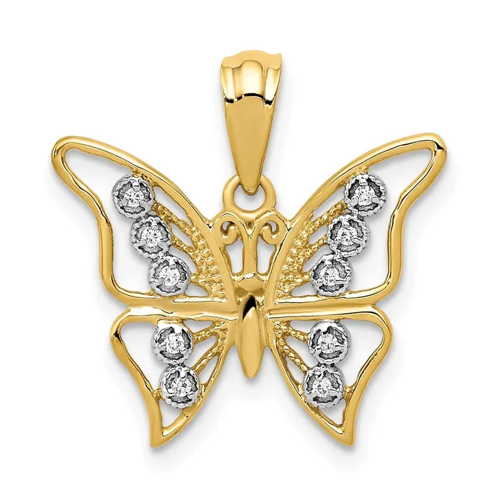 Solid 14k Yellow Rhodium and Simulated CZ Butterfly Pendant Goldia Necklaces Solid 14k Yellow Rhodium and Simulated CZ Butterfly Pendant Goldia Necklaces