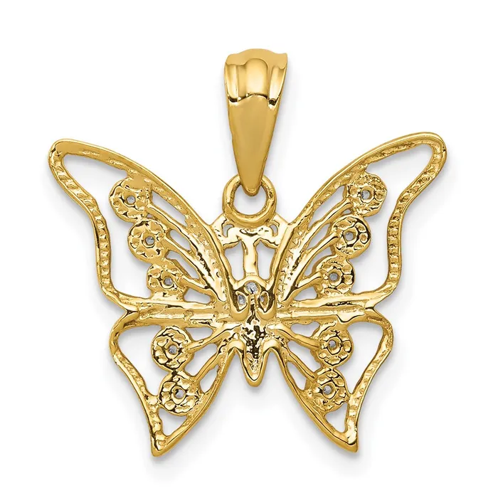 Solid 14k Yellow Rhodium and Simulated CZ Butterfly Pendant Goldia Necklaces