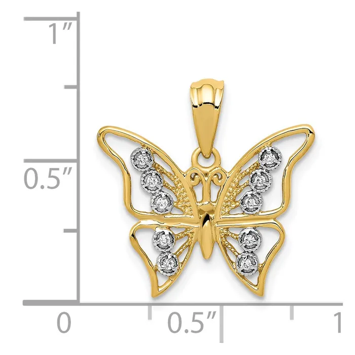Solid 14k Yellow Rhodium and Simulated CZ Butterfly Pendant Goldia Necklaces
