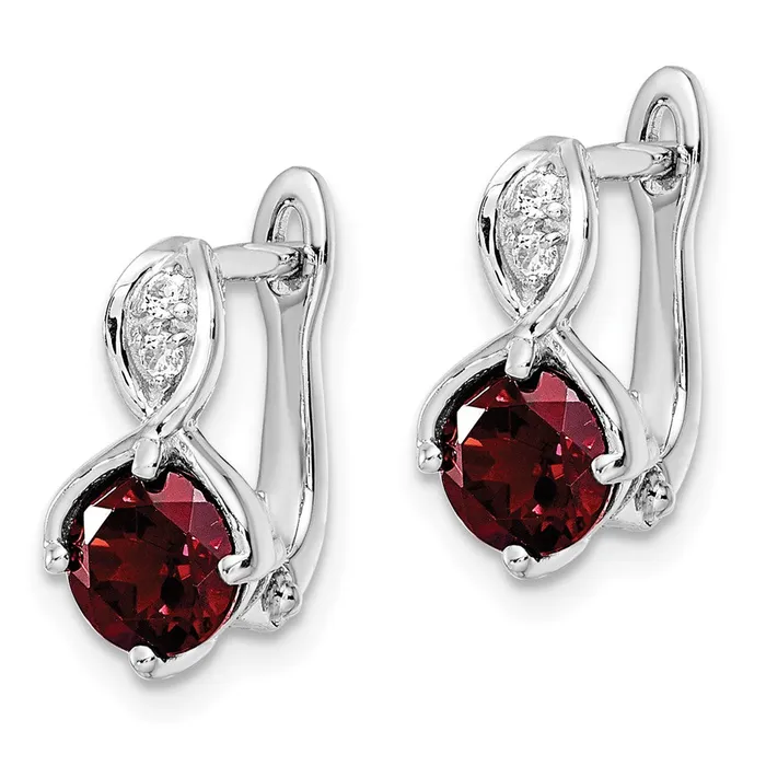 SS RHplated 208tw GarnetWhite Topaz Hinged Earrings Goldia Earrings