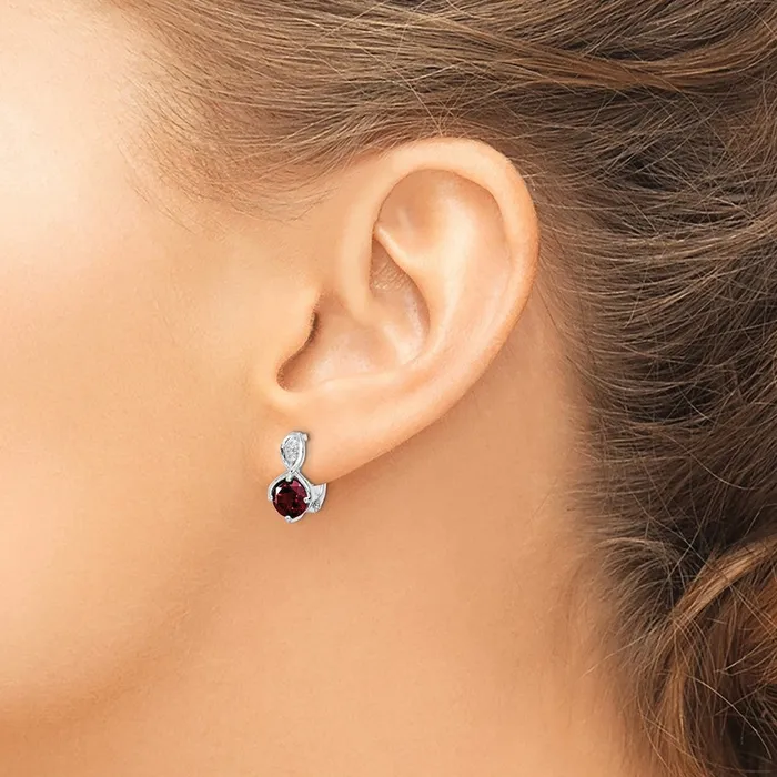 SS RHplated 208tw GarnetWhite Topaz Hinged Earrings Goldia Earrings