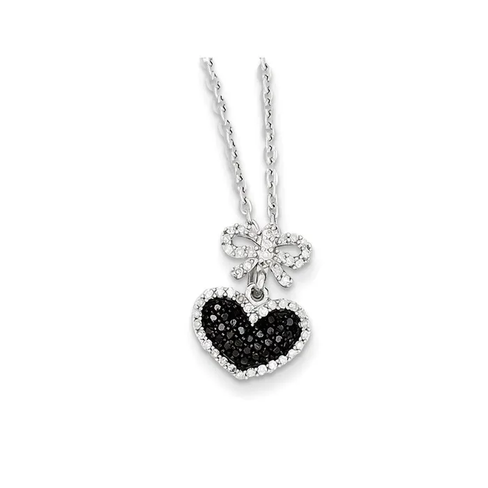 Sterling Silver Black and White Diamond Heart u0026 Bow Pendant Goldia Necklaces Sterling Silver Black and White Diamond Heart u0026 Bow Pendant Goldia Necklaces