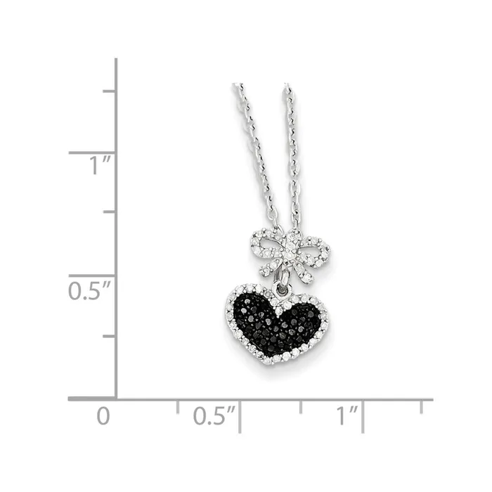 Sterling Silver Black and White Diamond Heart u0026 Bow Pendant Goldia Necklaces