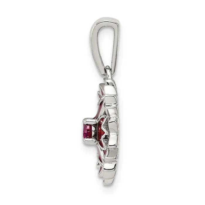 Sterling Silver Created Ruby and Enamel Flower Pendant Goldia Necklaces