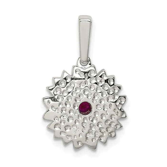Sterling Silver Created Ruby and Enamel Flower Pendant Goldia Necklaces