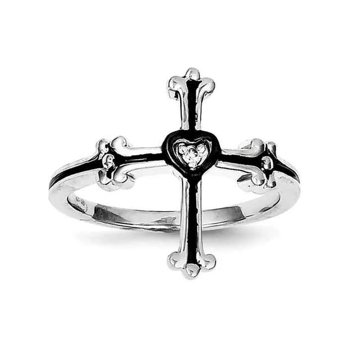 Sterling Silver Diamond Cross Black Rhodiumplated Ring Goldia Rings