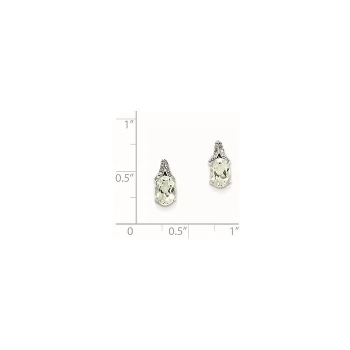 Sterling Silver Diamond u0026 Green Quartz Oval Post Earrings Goldia Earrings