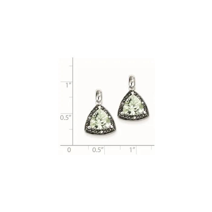 Sterling Silver Green Quartz and Black Diamond Earrings Goldia Earrings