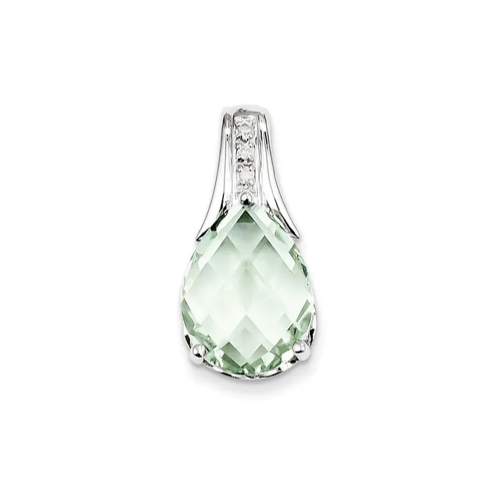 Sterling Silver Green Quartz and Diamond Pendant Goldia Necklaces