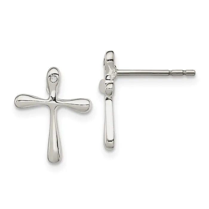 Sterling Silver Polished Diamond Cross Post Earrings Goldia Earrings