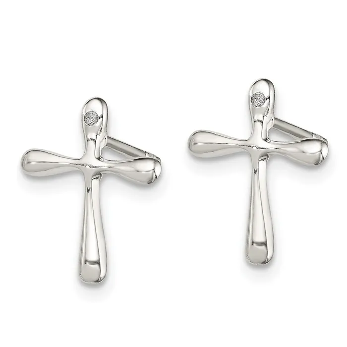 Sterling Silver Polished Diamond Cross Post Earrings Goldia Earrings