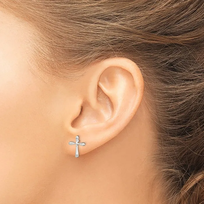 Sterling Silver Polished Diamond Cross Post Earrings Goldia Earrings