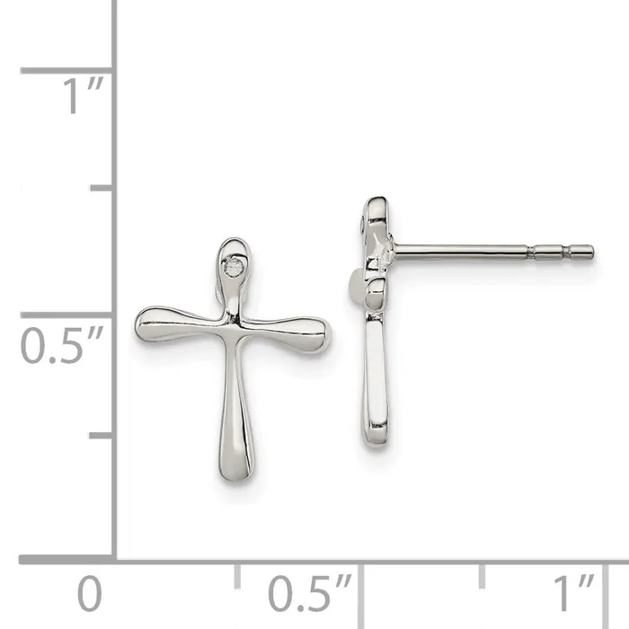 Sterling Silver Polished Diamond Cross Post Earrings Goldia Earrings