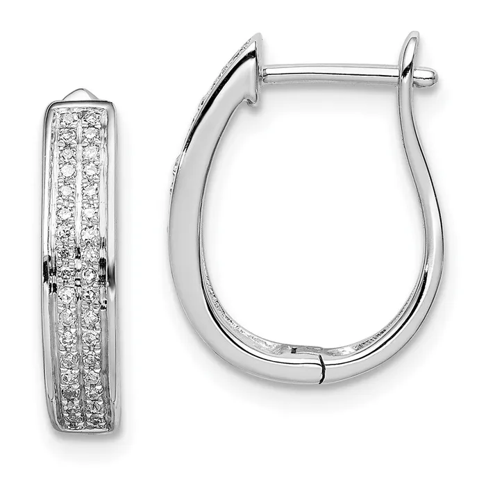 Sterling Silver Rhodium Diamond Oval Hinged Hoop Earrings Goldia Earrings