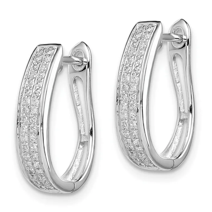 Sterling Silver Rhodium Diamond Oval Hinged Hoop Earrings Goldia Earrings