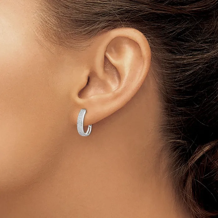 Sterling Silver Rhodium Diamond Oval Hinged Hoop Earrings Goldia Earrings