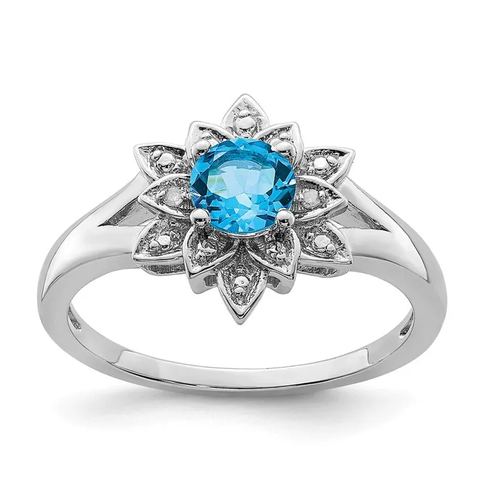 Sterling Silver Rhodium Diamond u0026 Light Blue Topaz Ring Goldia Rings