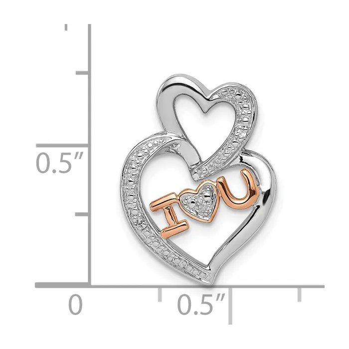 Sterling Silver Rhodium Diamonds Rose Gold Plated I HEART U Pendant Goldia Necklaces