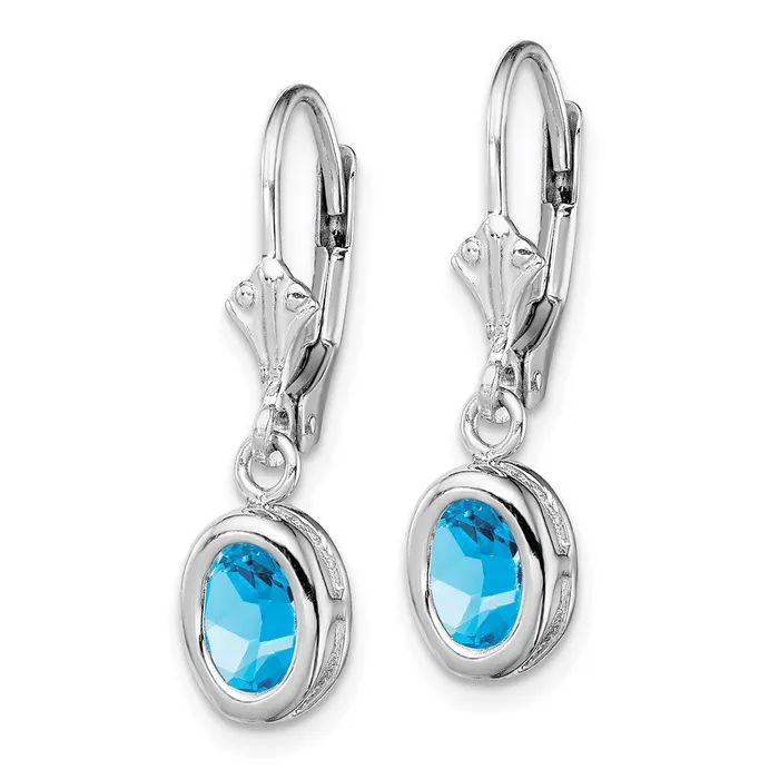 Sterling Silver Rhodium Plated 7x5mm Oval Blue Topaz Leverback Earrings Goldia Earrings