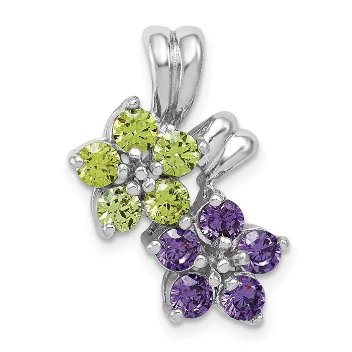Sterling Silver Rhodiumplated Amethyst and Peridot Floral Pendant Goldia Necklaces Sterling Silver Rhodiumplated Amethyst and Peridot Floral Pendant Goldia Necklaces