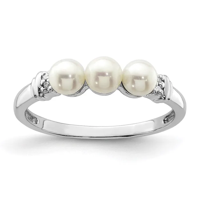 Sterling Silver Rhodium Plated Diamond and FW Cultured Pearl Ring Goldia Rings Sterling Silver Rhodium Plated Diamond and FW Cultured Pearl Ring Goldia Rings