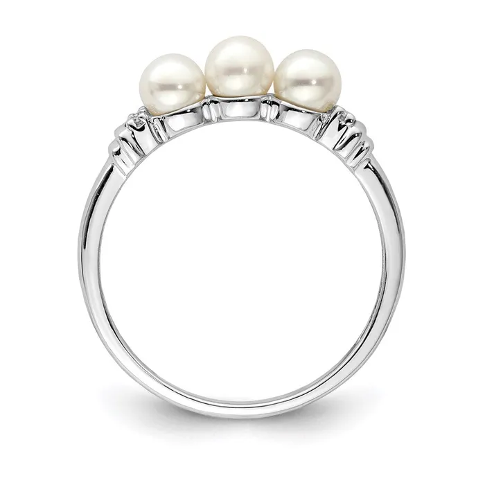 Sterling Silver Rhodium Plated Diamond and FW Cultured Pearl Ring Goldia Rings