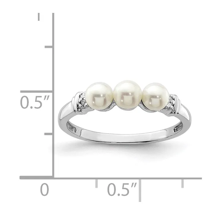 Sterling Silver Rhodium Plated Diamond and FW Cultured Pearl Ring Goldia Rings