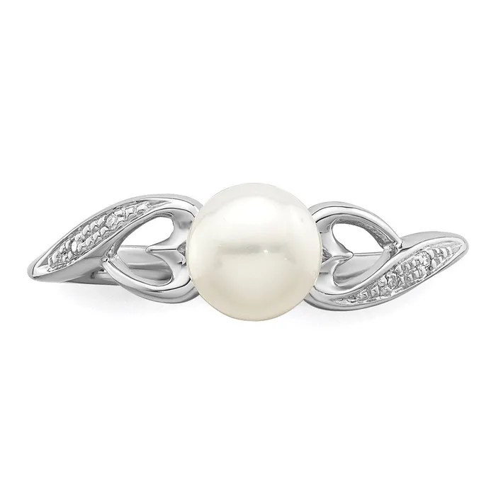 Sterling Silver Rhodium Plated Diamond and FW Cultured Pearl Ring Goldia Rings