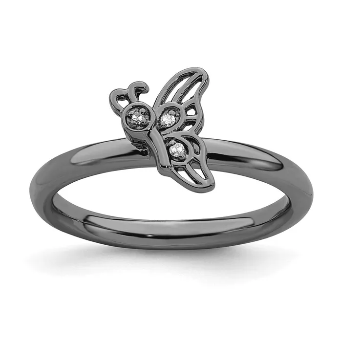 Sterling Silver Stackable Expressions Blackplated Butterfly wDiamond Ring Goldia Rings Sterling Silver Stackable Expressions Blackplated Butterfly wDiamond Ring Goldia Rings