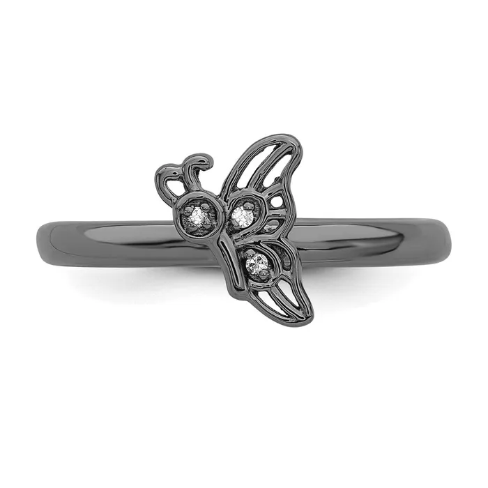Sterling Silver Stackable Expressions Blackplated Butterfly wDiamond Ring Goldia Rings