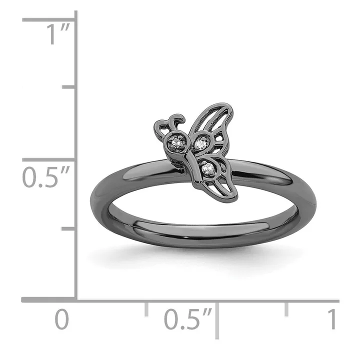Sterling Silver Stackable Expressions Blackplated Butterfly wDiamond Ring Goldia Rings