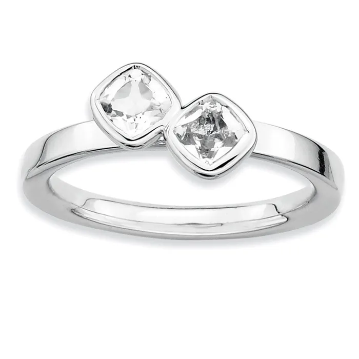Sterling Silver Stackable Expressions Dbl Cushion Cut White Topaz Ring Goldia Rings Sterling Silver Stackable Expressions Dbl Cushion Cut White Topaz Ring Goldia Rings