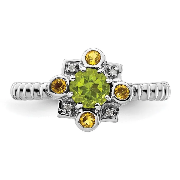 Sterling Silver Stackable Expressions Peridot Citrine u0026 Diamond Ring Goldia Rings