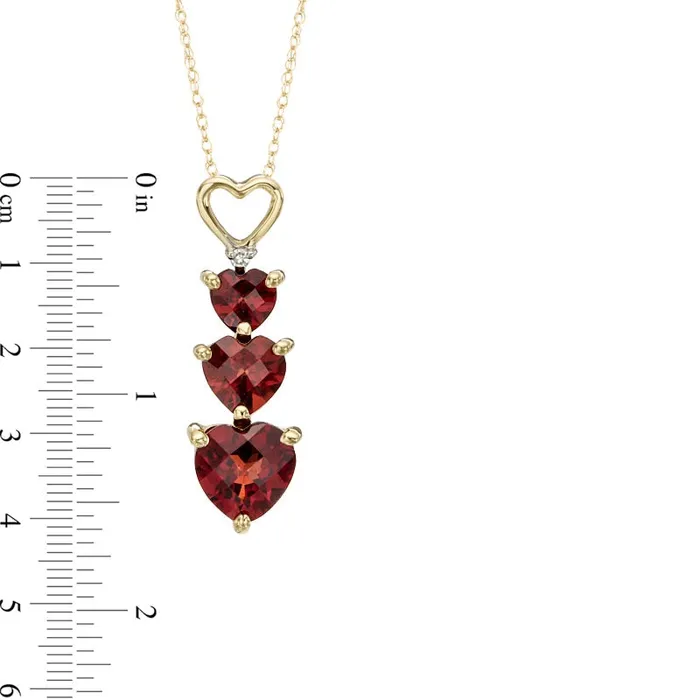 Triple HeartShaped Garnet and Natural Diamond Accent Pendant in 10K Yellow Gold Goldia Necklaces Triple HeartShaped Garnet and Natural Diamond Accent Pendant in 10K Yellow Gold Goldia Necklaces