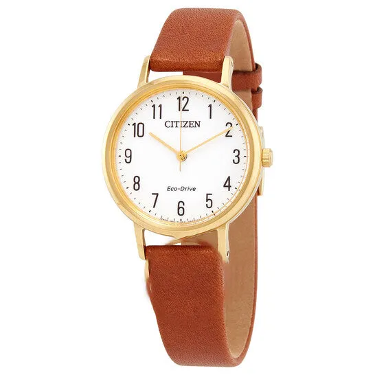 Watches JMS always Original Citizen EcoDrive White Dial Brown Leather Ladies Watch EM057817A Watches JMS always Original Citizen EcoDrive White Dial Brown Leather Ladies Watch EM057817A