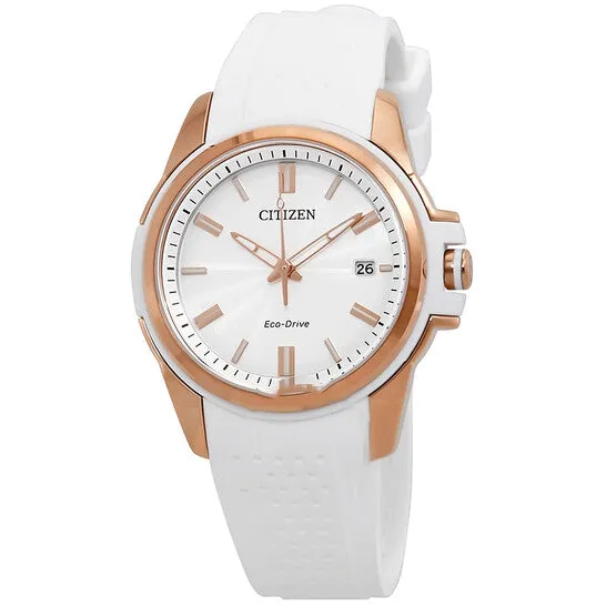 Watches Original Citizen AR EcoDrive Silver Dial Ladies White Silicone Watch FE613601A JMS always Watches Original Citizen AR EcoDrive Silver Dial Ladies White Silicone Watch FE613601A JMS always
